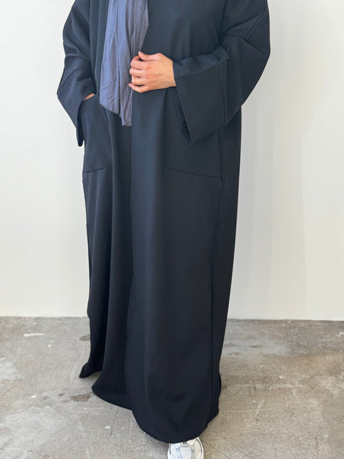 Black pinstriped open abayah